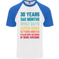 30th Birthday 30 Year Old Mens S/S Baseball T-Shirt White/Royal Blue