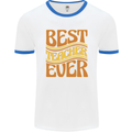 Best Teacher Ever Teaching Maths English Mens Ringer T-Shirt White/Royal Blue