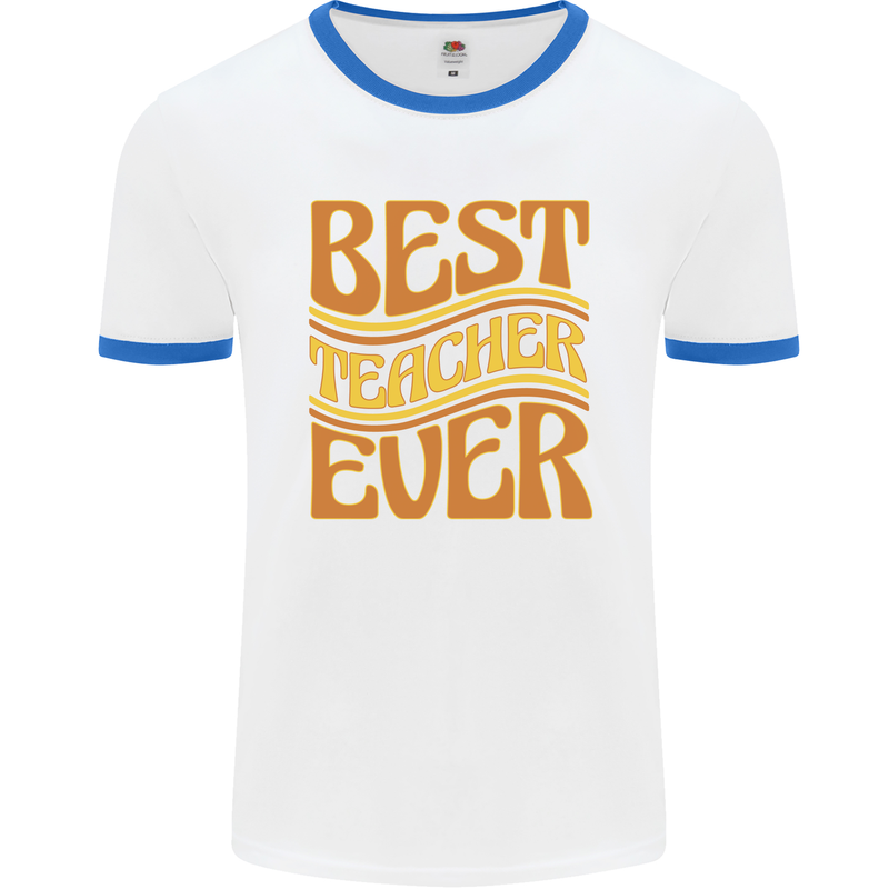 Best Teacher Ever Teaching Maths English Mens Ringer T-Shirt White/Royal Blue