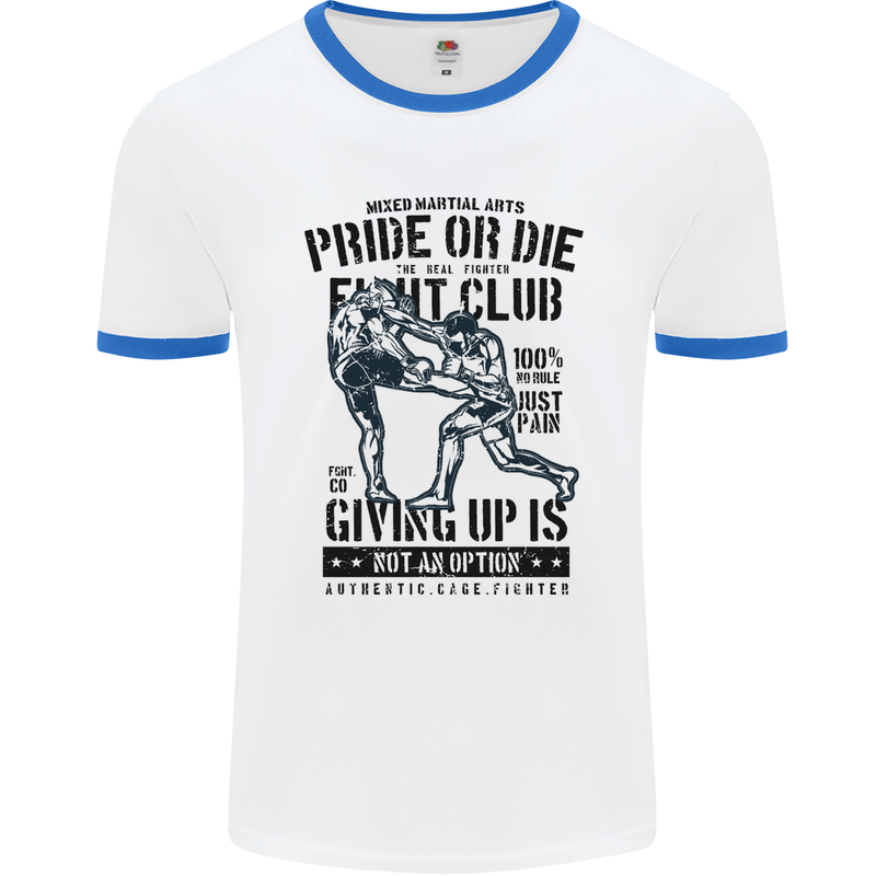 Pride MMA Muay Thai Mixed Martial Arts Mens White Ringer T-Shirt White/Royal Blue