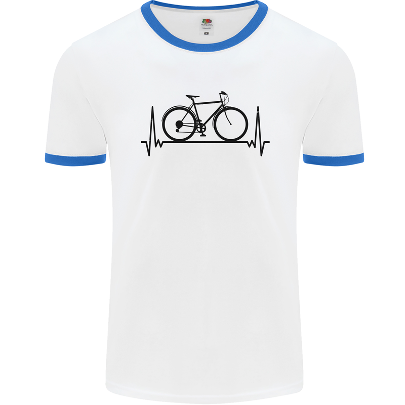 Cycling Heart Beat Bike Bicycle Cyclist ECG Mens White Ringer T-Shirt White/Royal Blue