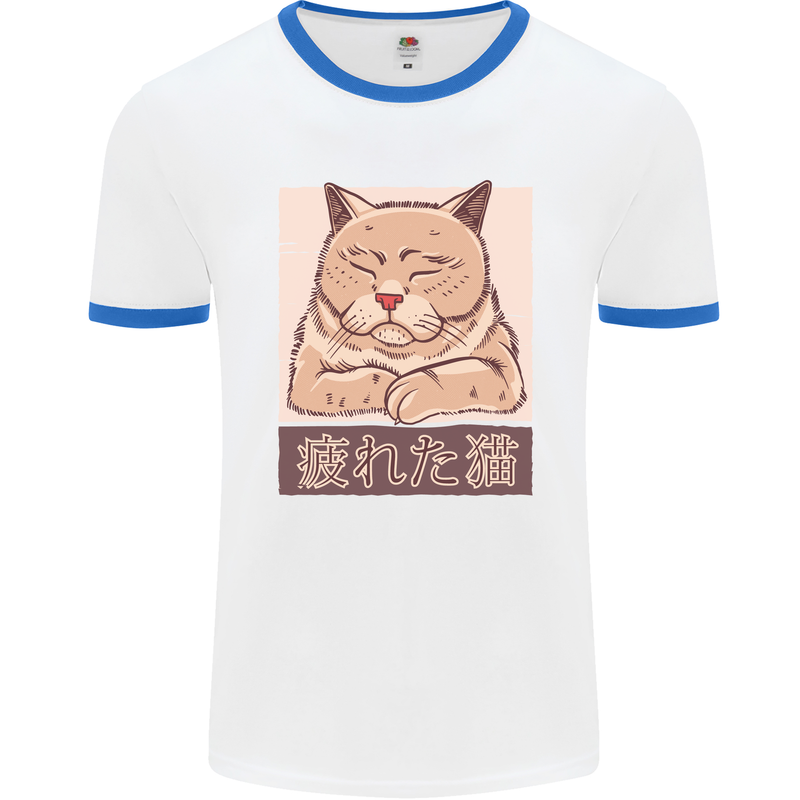 A Tired Cat Mens White Ringer T-Shirt White/Royal Blue