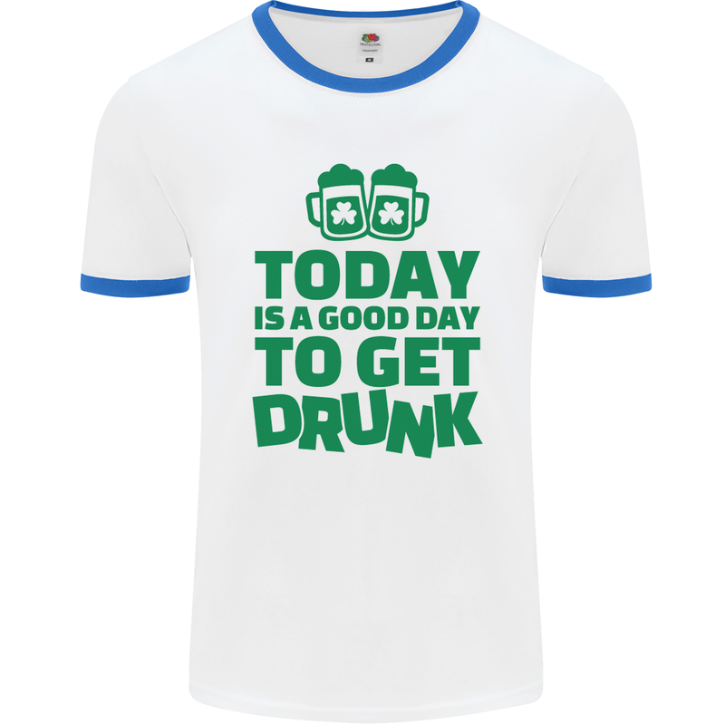 Good Day to Get Drunk St. Patrick's Day Mens White Ringer T-Shirt White/Royal Blue