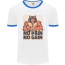 Gym Tiger No Pain No Gain Training Top Mens White Ringer T-Shirt White/Royal Blue