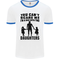 Dad With Two Daughters Funny Fathers Day Mens White Ringer T-Shirt White/Royal Blue