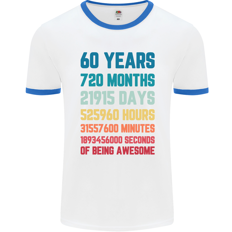 60th Birthday 60 Year Old Mens Ringer T-Shirt White/Royal Blue