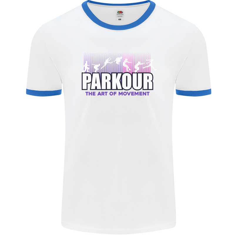 Parkour Free Running the Art of Movement Mens White Ringer T-Shirt White/Royal Blue