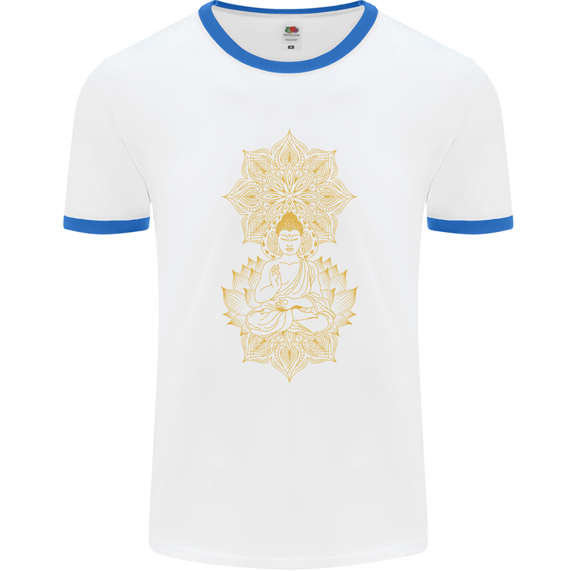 Mandala Buddha Art Mens Ringer T-Shirt White/Royal Blue