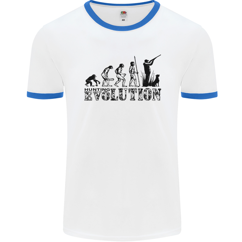 Evolution of a Hunter Funny Hunting Hunt Mens White Ringer T-Shirt White/Royal Blue