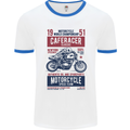 Biker Cafe Racer 1951 Motorbike Motorcycle Mens White Ringer T-Shirt White/Royal Blue