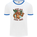 Bigfoot Hide and Seekmas Funny Christmas Mens White Ringer T-Shirt White/Royal Blue