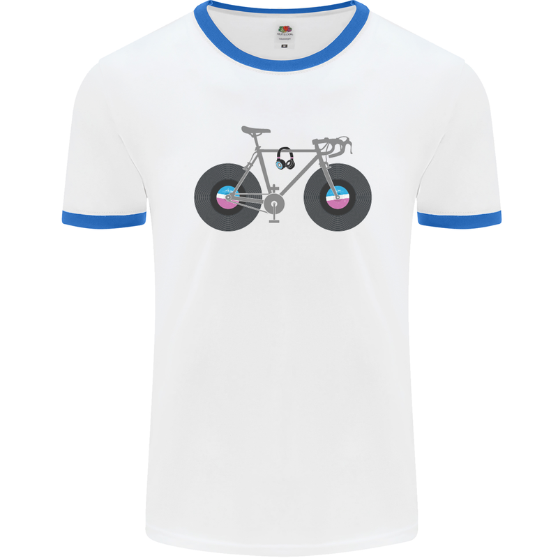 Cycling Music Cyclist Funny Bicycle Bike Mens White Ringer T-Shirt White/Royal Blue