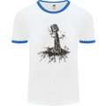 Microphone Tree Music Singing Singer Mens White Ringer T-Shirt White/Royal Blue