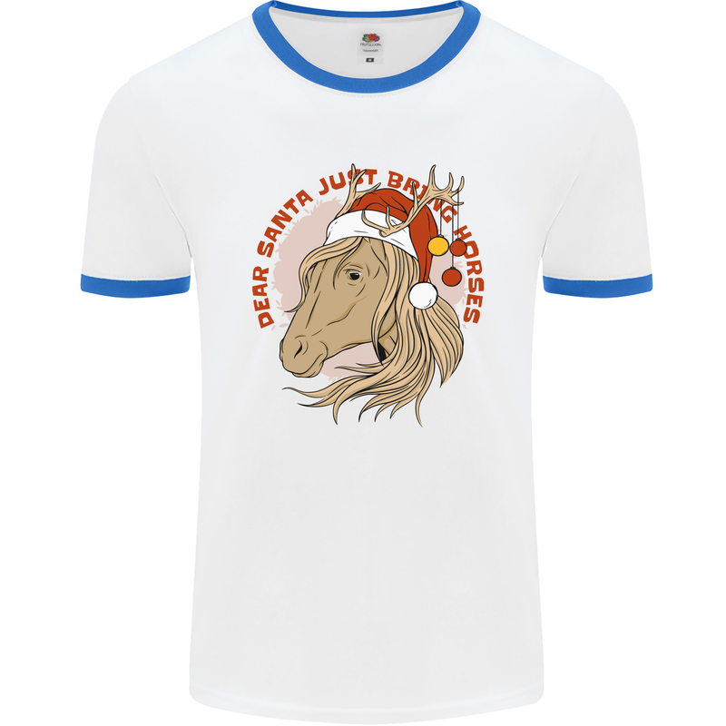 Equestrian Dear Santa Funny Horse Christmas Mens Ringer T-Shirt White/Royal Blue