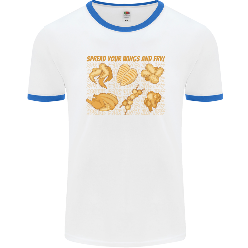 Funny Chicken Humour Chef BBQ Food Cook Mens Ringer T-Shirt White/Royal Blue