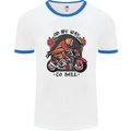 Biker On My Way to Hell Motorbike Skull Mens White Ringer T-Shirt White/Royal Blue