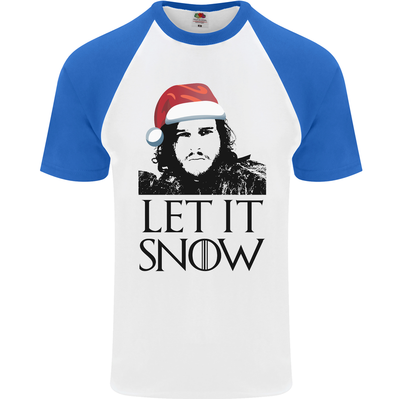 Xmas Let it Snow Funny Christmas Mens S/S Baseball T-Shirt White/Royal Blue