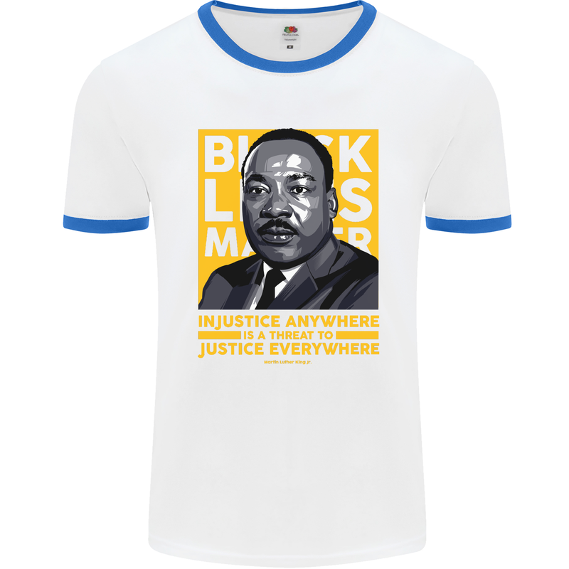 MLK Martin Luther King Black Lives Matter Mens White Ringer T-Shirt White/Royal Blue