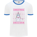 Funny Christmas Unicorn Mens White Ringer T-Shirt White/Royal Blue