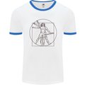 Guitar Vitruvian Man Guitarist Mens White Ringer T-Shirt White/Royal Blue