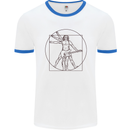 Guitar Vitruvian Man Guitarist Mens White Ringer T-Shirt White/Royal Blue