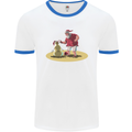 Christmas Beach Santa Clause & Snowman Mens White Ringer T-Shirt White/Royal Blue