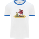 Christmas Beach Santa Clause & Snowman Mens White Ringer T-Shirt White/Royal Blue