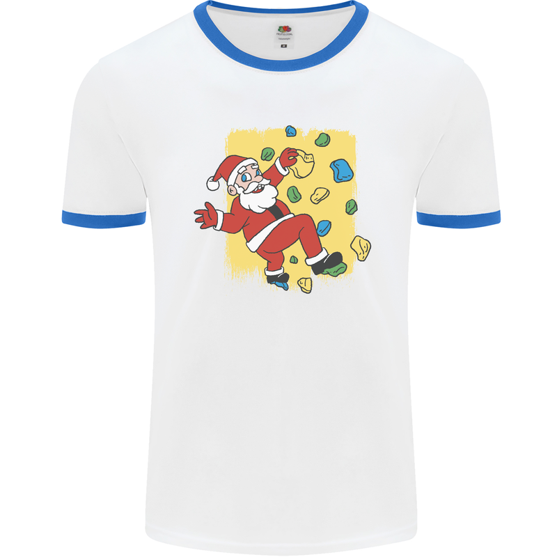 Rock Climbing Santa Funny Christmas Climber Mens Ringer T-Shirt White/Royal Blue