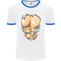 Gym Ripped Muscles Effect Mens White Ringer T-Shirt White/Royal Blue