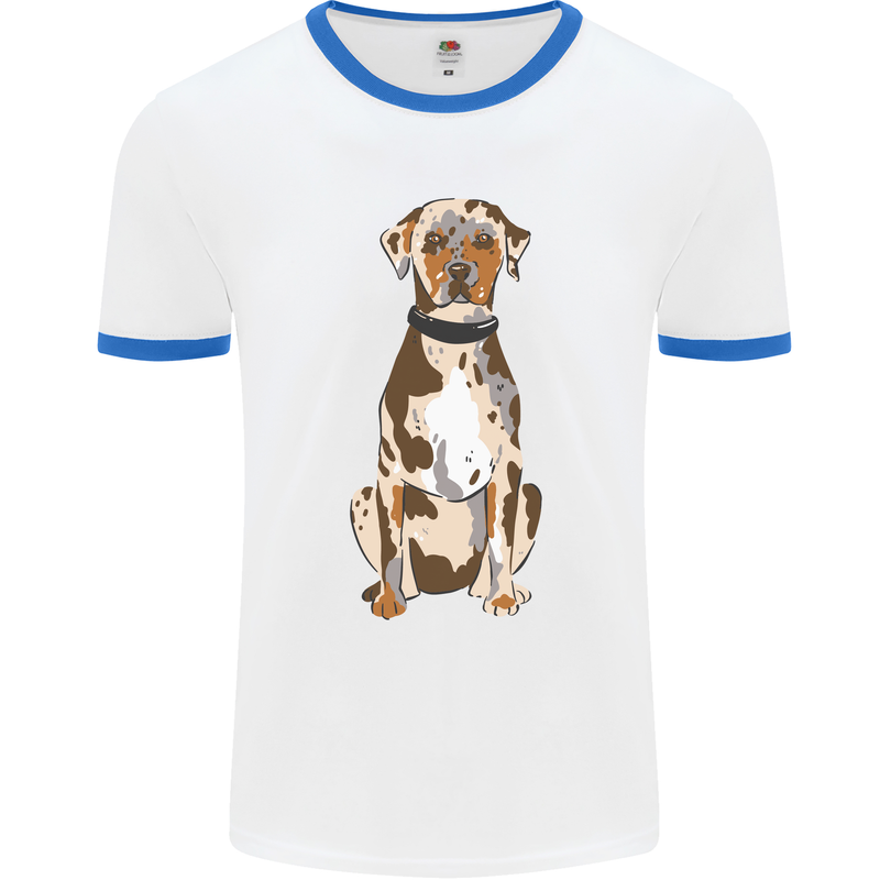 Catahoula Shepherd Dog Mens White Ringer T-Shirt White/Royal Blue