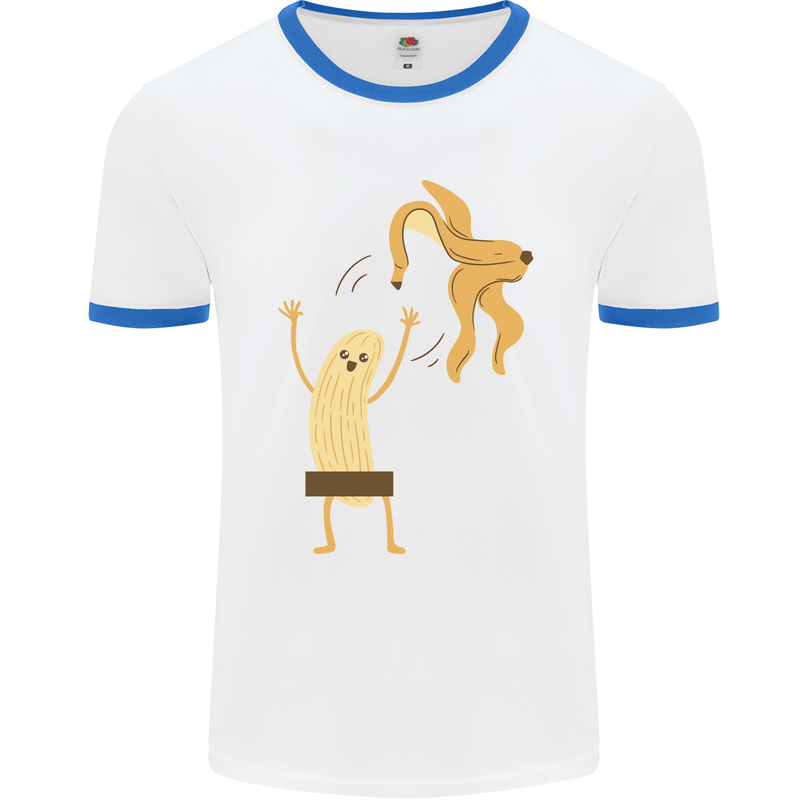 Get Naked Censored Banana Funny Mens White Ringer T-Shirt White/Royal Blue