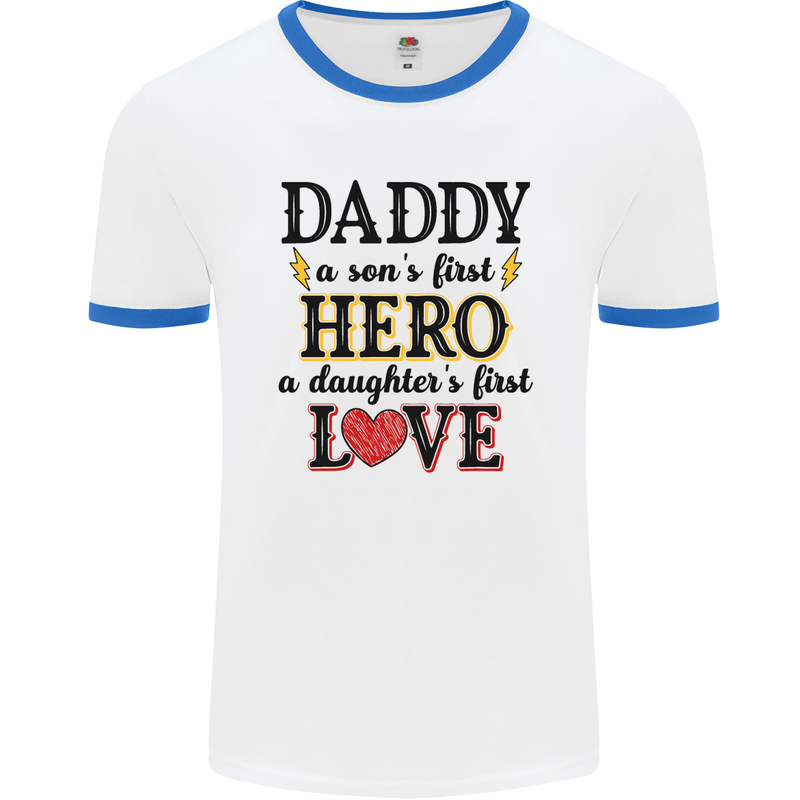 Fathers Day Daughter Love Son Hero Dad Mens Ringer T-Shirt White/Royal Blue