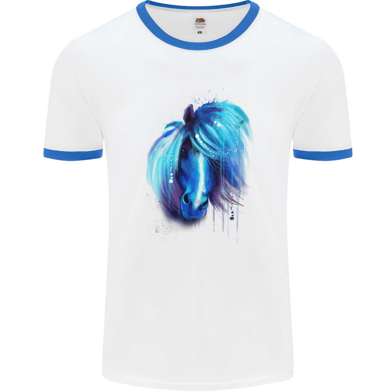 Watercolour Horse Mens White Ringer T-Shirt White/Royal Blue