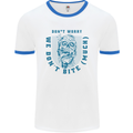 Funny Halloween Zombie We Dont Bite Much Mens Ringer T-Shirt White/Royal Blue