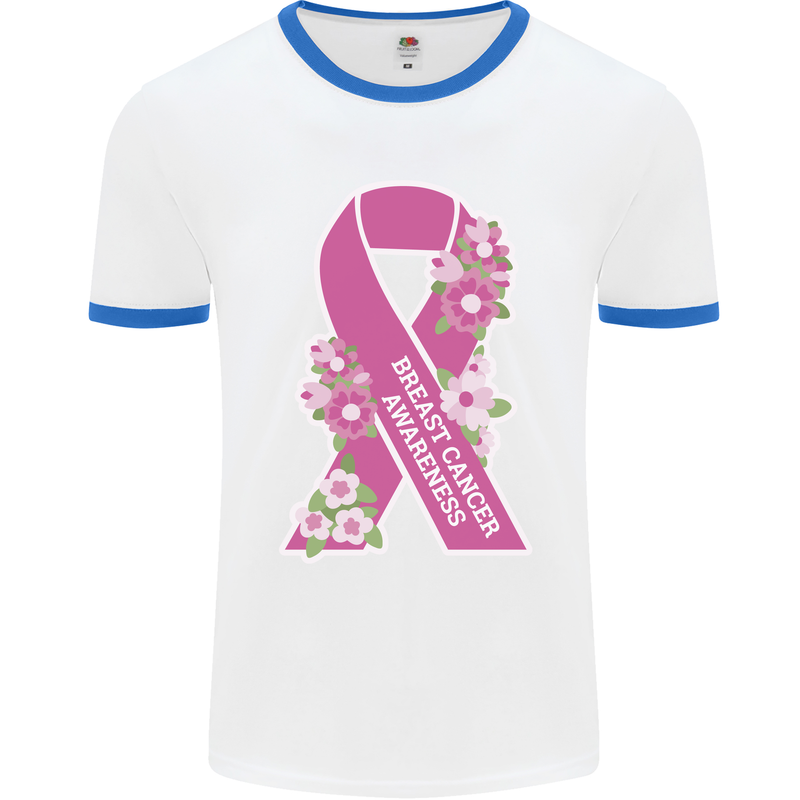 Breast Cancer Awareness Bow Mens Ringer T-Shirt White/Royal Blue