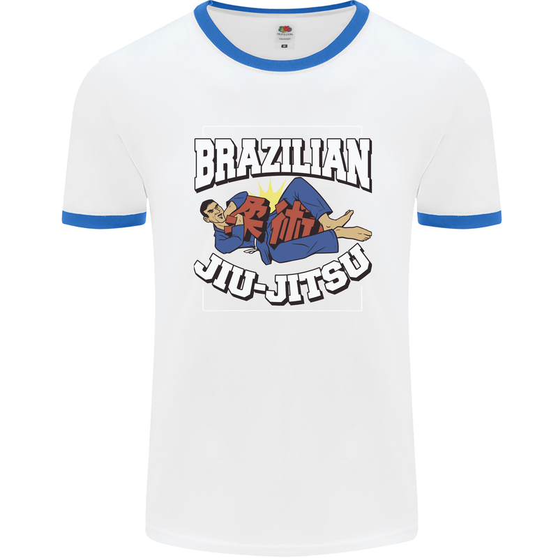 Brazilian Jiu Jitsu Mens Ringer T-Shirt White/Royal Blue