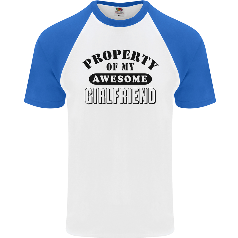 Property of My Awesome Girlfriend Funny Mens S/S Baseball T-Shirt White/Royal Blue