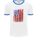 USA Guitar Flag Guitarist Electric Acoustic Mens White Ringer T-Shirt White/Royal Blue