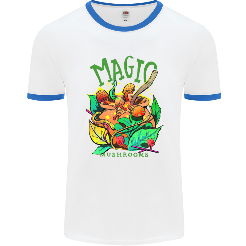 Magic Mushrooms Drugs LSD Acid Trip Mens White Ringer T-Shirt White/Royal Blue