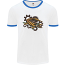 Steampunk Crocodile Alligator Mens Ringer T-Shirt White/Royal Blue