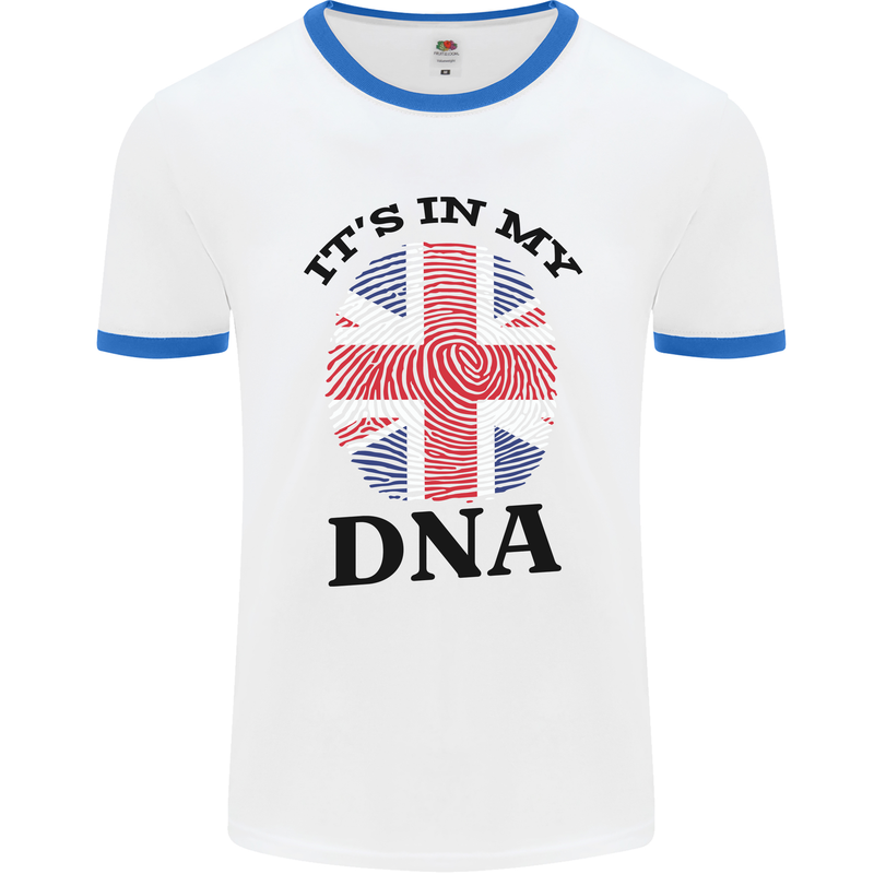 Britain Its in My DNA Funny Union Jack Flag Mens White Ringer T-Shirt White/Royal Blue