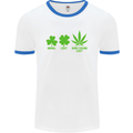 St. Patrick's Day Lucky Weed Drugs Funny Mens White Ringer T-Shirt White/Royal Blue