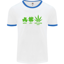St. Patrick's Day Lucky Weed Drugs Funny Mens White Ringer T-Shirt White/Royal Blue