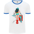 Ironing Superhero Funny Mens White Ringer T-Shirt White/Royal Blue