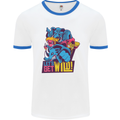 Lets Get Wild Rhino Gorilla Elephant Hippo Mens White Ringer T-Shirt White/Royal Blue