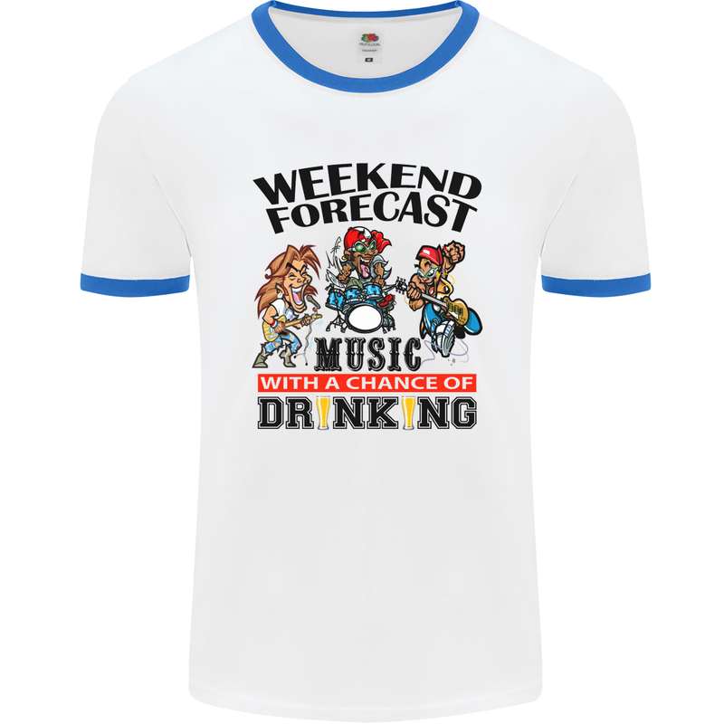 Music Weekend Forecast Alcohol Beer Mens White Ringer T-Shirt White/Royal Blue