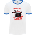 My Grill My Rules Funny BBQ Mens White Ringer T-Shirt White/Royal Blue