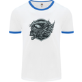 King of the Road Motorcycle Skull Biker Mens White Ringer T-Shirt White/Royal Blue