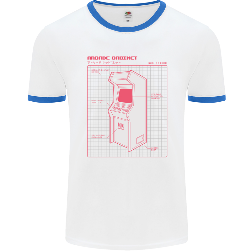 Retro Arcade Game Cabinet Gaming Gamer Mens White Ringer T-Shirt White/Royal Blue