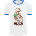 Addicted Vegan Skeleton Eating Vegetables Mens White Ringer T-Shirt White/Royal Blue